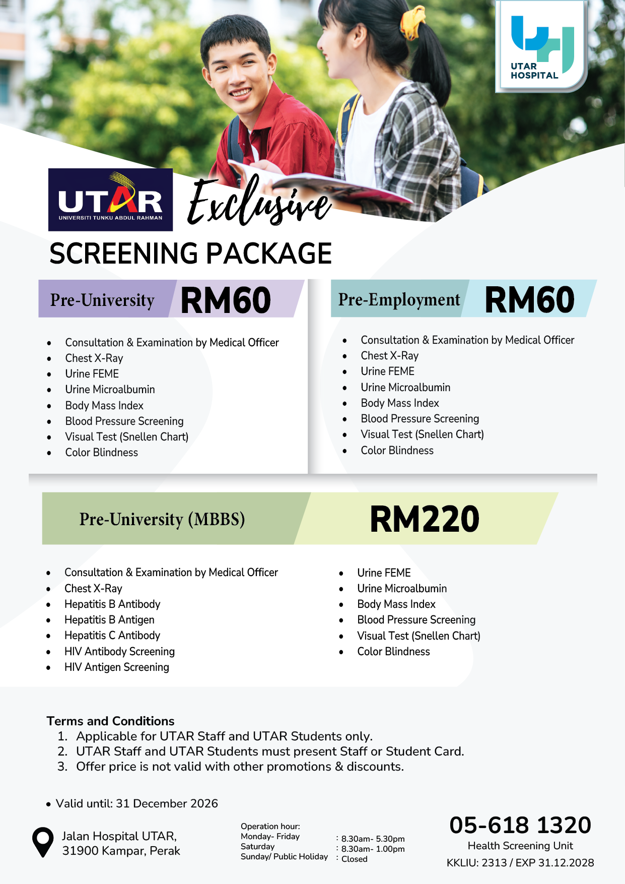 UTAR Hospital Kampar, Basic Pre-Employment Package